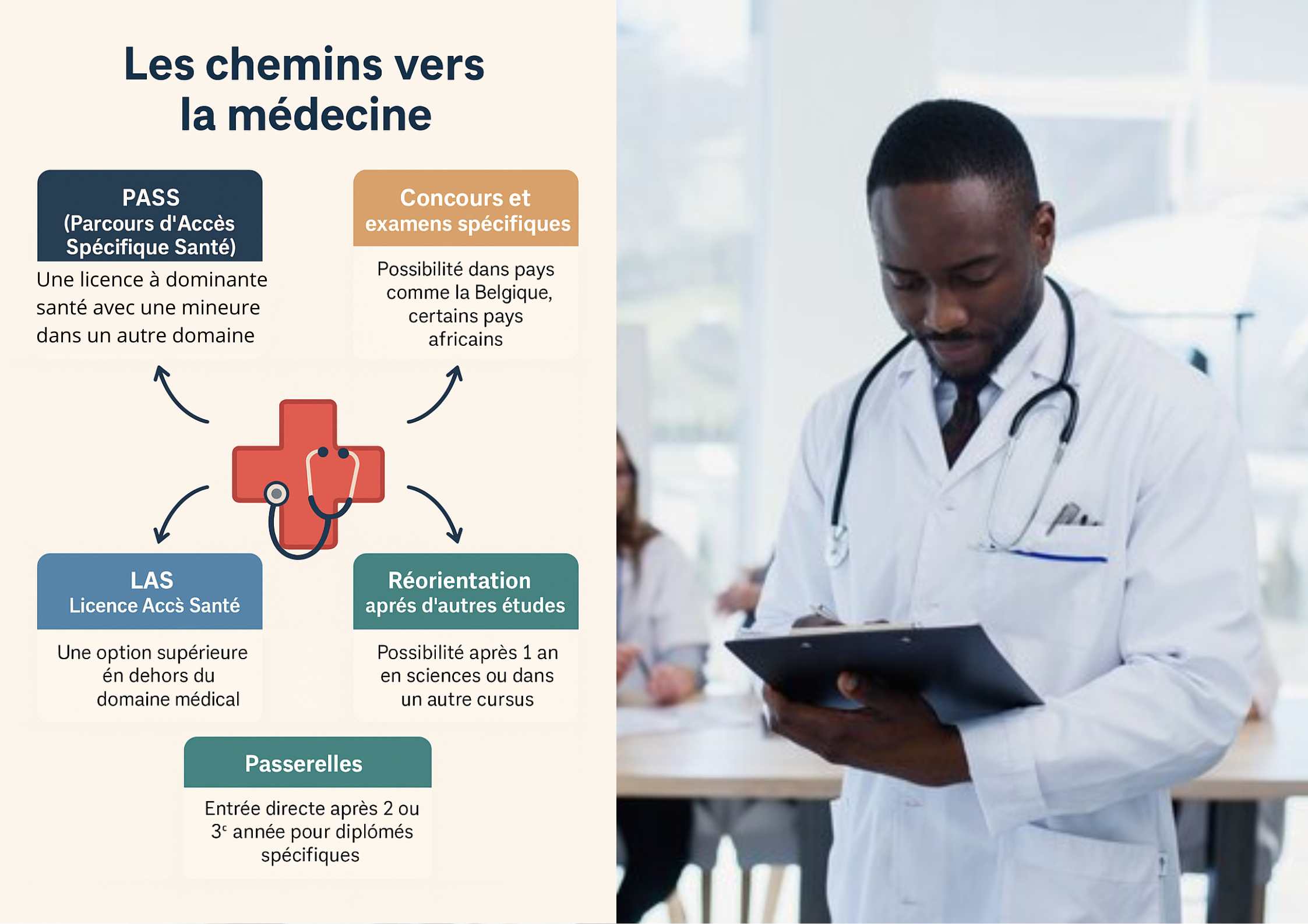 Les chemins d'accès vers la médecine.