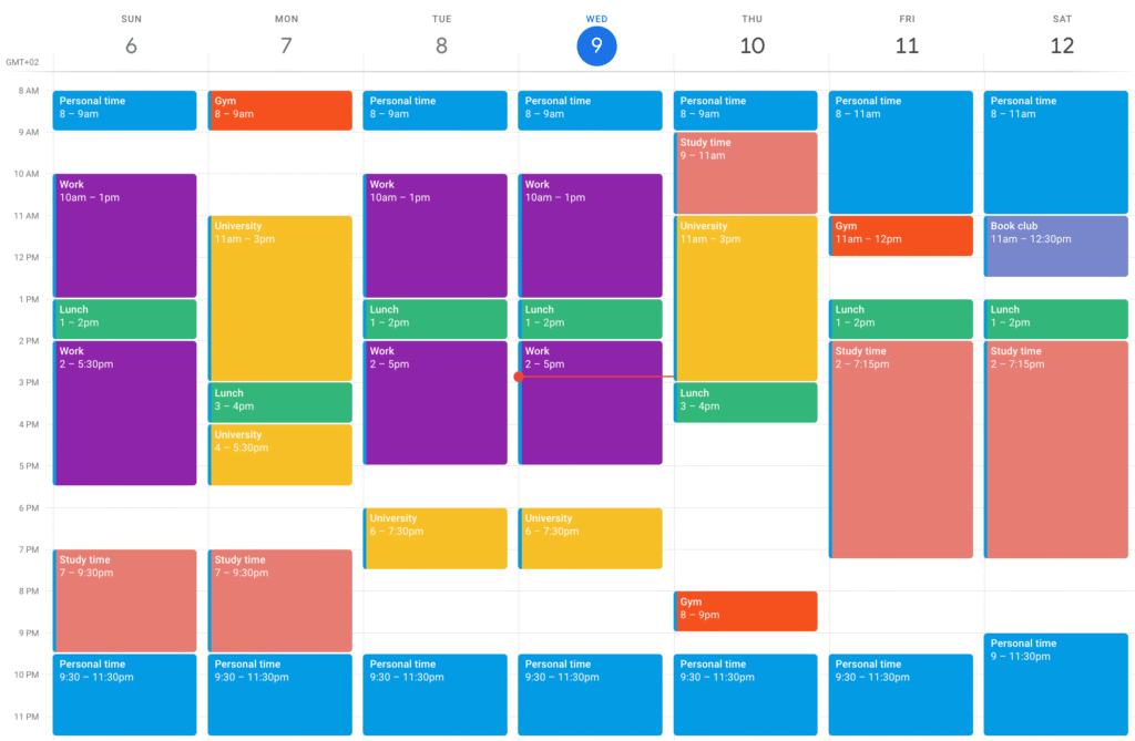 Exemple d'emploi du temps pour bien s'organiser
